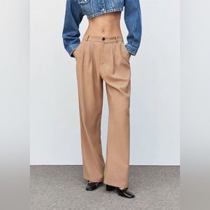 Mango Wide Leg Pleated Trousers US 6